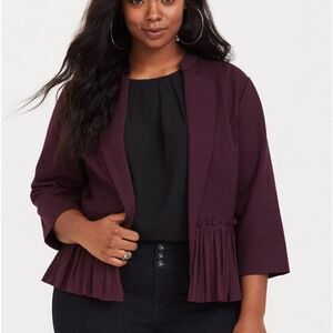 Torrid Purple Ponte Mixed Fabric Ruffle Peplum Blazer Jacket Contemporary